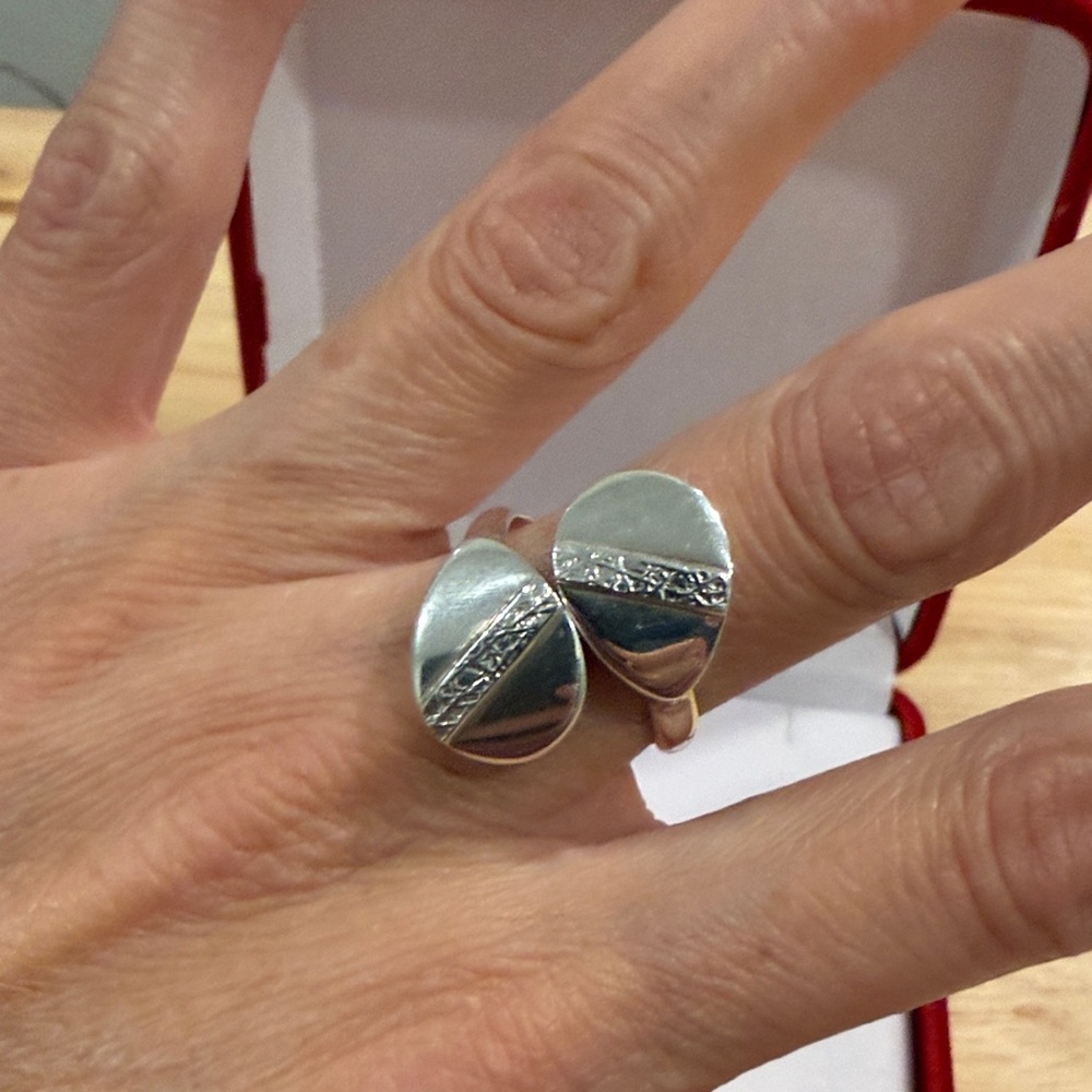 Peruvian Silver Double Disc Adjustable Ring Nwot - image 3
